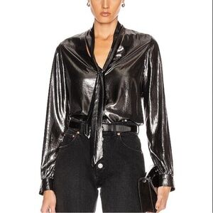 L'AGENCE Metallic Silver Blouse